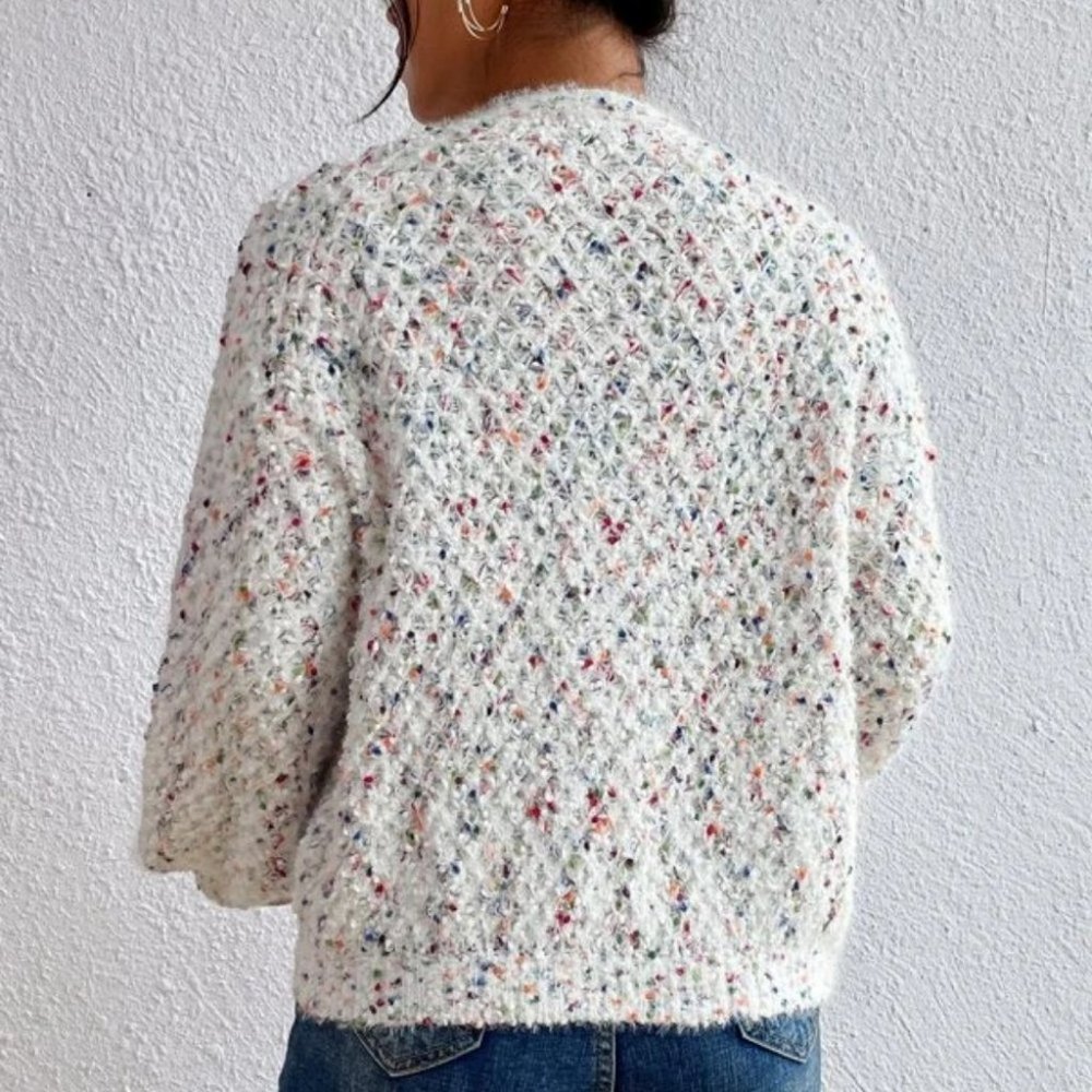 multi color soft Popcorn Drop Shoulder button down knit Sweater Cardigan - Picture 4 of 6